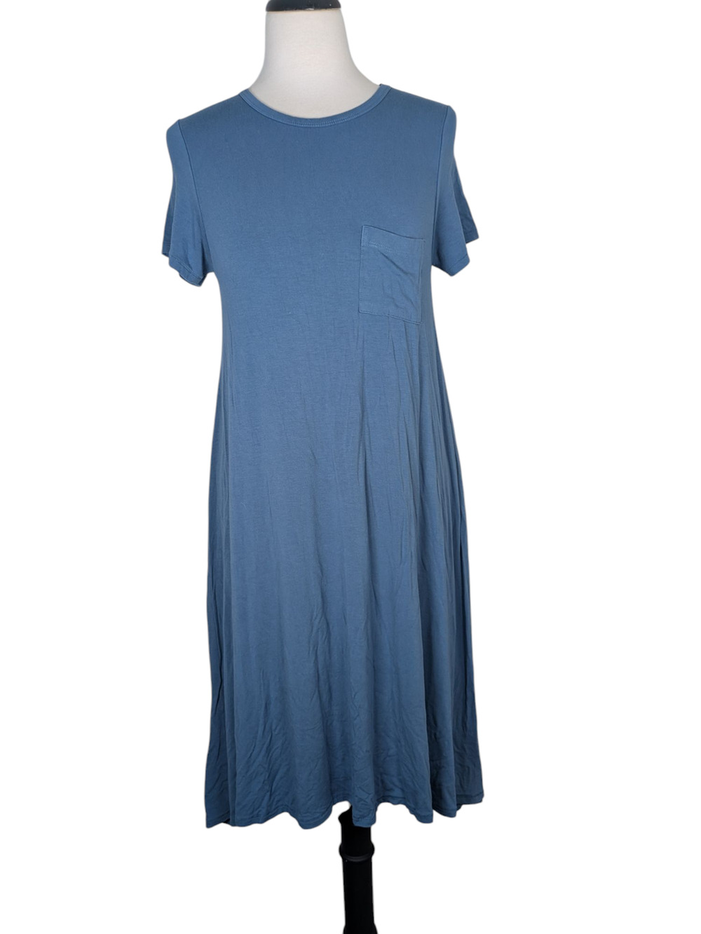 LuLaRoe Women's XS Blue Jersey Knit Carley Dress Short Sleeve with Pocket